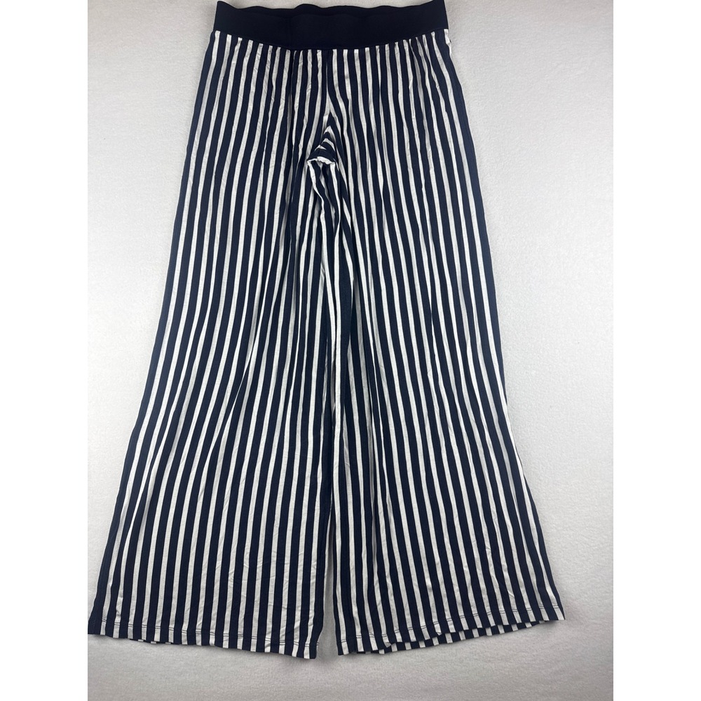 Lauren Ralph Lauren Navy Blue White Striped Wide Leg Pants Womens Medium